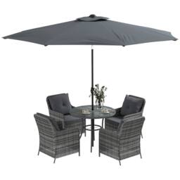 OUTSUNNY Luxury Rattan Garden Dining Set W/ Parasol, Cushions in Mid Grey - thumbnail 2