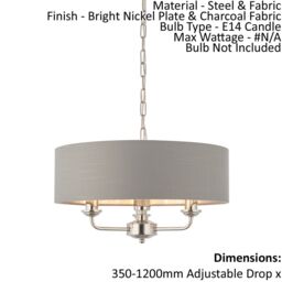 Loops Ceiling Pendant Light - Bright Nickel & Charcoal Fabric - 3 x 40W E14 - e10231 in Metallics - thumbnail 2