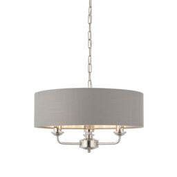 Loops Ceiling Pendant Light - Bright Nickel & Charcoal Fabric - 3 x 40W E14 - e10231 in Metallics - thumbnail 1