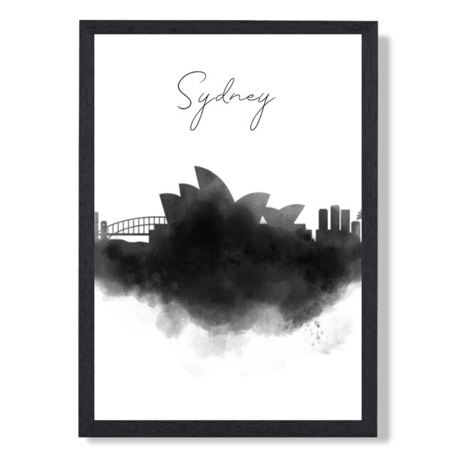 ARTZE Sydney Watercolour Skyline City Framed Print SIZE: A4 with Black Frame - image 1