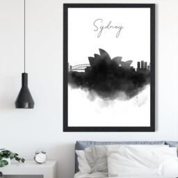 ARTZE Sydney Watercolour Skyline City Framed Print SIZE: A4 with Black Frame - thumbnail 2