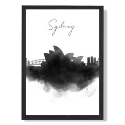 ARTZE Sydney Watercolour Skyline City Framed Print SIZE: A4 with Black Frame - thumbnail 1