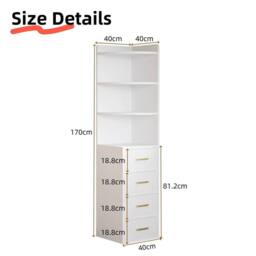 VOGREX White Corner Cabinet 4 Shelves 4 Drawers Gold Handles Display Unit - thumbnail 2