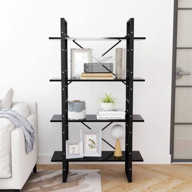 Berkfield Home Decorative 4-Tier Book Cabinet Black 80x30x140 cm Engineered Wood - Size: 80 x 30 x 140 cm - image 1