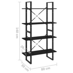 Berkfield Home Decorative 4-Tier Book Cabinet Black 80x30x140 cm Engineered Wood - Size: 80 x 30 x 140 cm - thumbnail 7