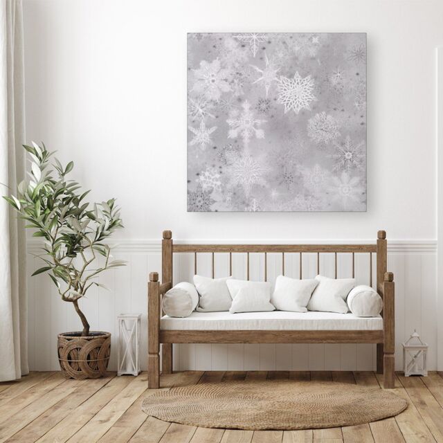 "Warren Reed - Designer Snowflakes Canvas in Silver - Size: W30"" x H30""" - image 1