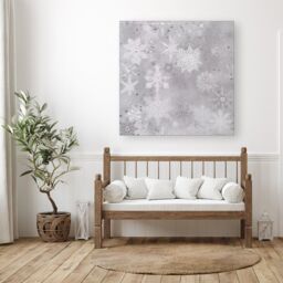 "Warren Reed - Designer Snowflakes Canvas in Silver - Size: W30"" x H30""" - thumbnail 1