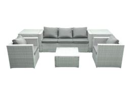 Fimous 5 Seater Rattan Garden Furniture Set with 3 Seater Sofa 2 Chair Square Coffee Table 2 Side Tables Light Grey Mixed - thumbnail 1