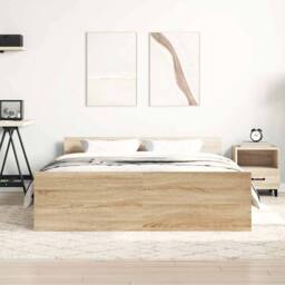 Berkfield Home Bed Frame with Headboard & Footboard Sonoma Oak 140x200 cm in Light Tan - thumbnail 4