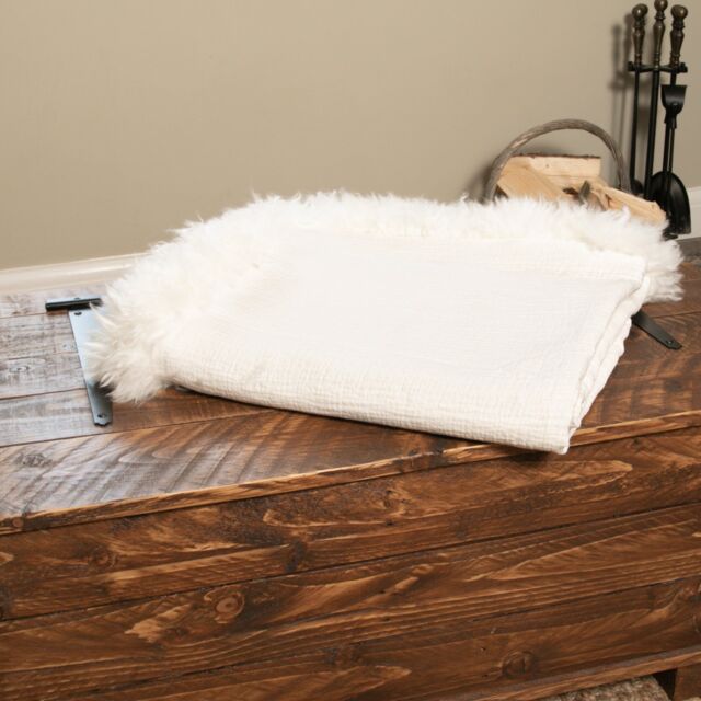 Native Natural White Linen Blanket Sheepskin Trim 140x180cm - Size: Double - image 1