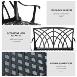 OUTSUNNY 2-Seater Cast Aluminium Garden Bench Decorative Patio Loveseat Ergonomic Armrest in Black - thumbnail 6