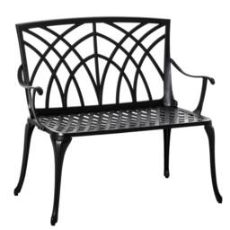 OUTSUNNY 2-Seater Cast Aluminium Garden Bench Decorative Patio Loveseat Ergonomic Armrest in Black - thumbnail 2