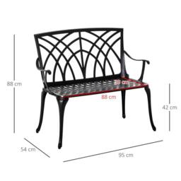 OUTSUNNY 2-Seater Cast Aluminium Garden Bench Decorative Patio Loveseat Ergonomic Armrest in Black - thumbnail 3