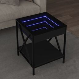 Berkfield Home Coffee Table with Infinity LED Black 40x40x49 cm - Size: 40 x 40 x 49 cm - thumbnail 1