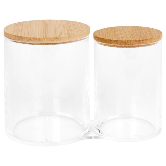 Harbour Housewares Reusable Plastic Twin Bathroom Canister with Bamboo Lid in Clear - image 1