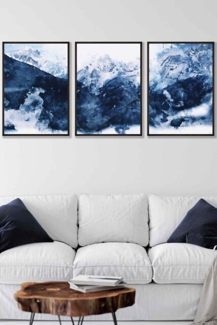 ARTZE Abstract Navy Blue Mountains Framed Wall Art - Large in Black - Size: W53 cm x H73 cm x D20mm - image 1