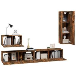 Berkfield Home 4 Piece TV Cabinet Set Smoked Oak Engineered Wood in Brown - thumbnail 4