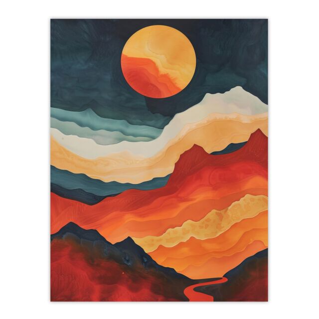 "Artery8 Sunset Over Mountain Canyon Artwork Landscape Wall Art Print in Orange - Size: W24"" x H32""" - image 1