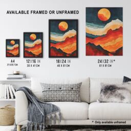 "Artery8 Sunset Over Mountain Canyon Artwork Landscape Wall Art Print in Orange - Size: W24"" x H32""" - thumbnail 3