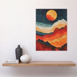 "Artery8 Sunset Over Mountain Canyon Artwork Landscape Wall Art Print in Orange - Size: W24"" x H32""" - thumbnail 4