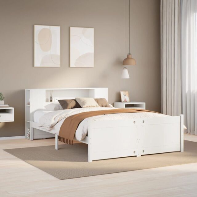 Berkfield Home Bookcase Bed without Mattress White 160x200cm Solid Wood Pine - Size: 160x200 cm - image 1