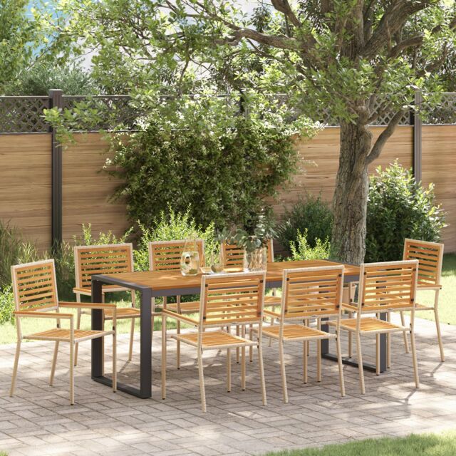 Berkfield Home 9 Piece Garden Dining Set Beige Poly Rattan Acacia - image 1