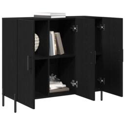 Berkfield Home Black Oak Sideboard 90x34x80 cm Made of Engineered Wood - Size: 90 x 34 x 80 cm - thumbnail 3