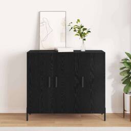 Berkfield Home Black Oak Sideboard 90x34x80 cm Made of Engineered Wood - Size: 90 x 34 x 80 cm - thumbnail 2