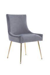 Life Interiors Single Viviana Velvet Dining Chair with Gold Legs & Ring Handle in Grey