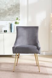 Life Interiors Single Viviana Velvet Dining Chair with Gold Legs & Ring Handle in Grey - thumbnail 2
