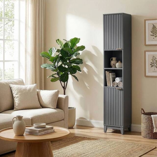 FORGEVIO Tall Bathroom Storage Cabinet Slim Bathroom Cabinet in Grey - image 1