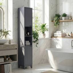 FORGEVIO Tall Bathroom Storage Cabinet Slim Bathroom Cabinet in Grey - thumbnail 2