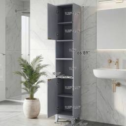 FORGEVIO Tall Bathroom Storage Cabinet Slim Bathroom Cabinet in Grey - thumbnail 4