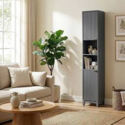 FORGEVIO Tall Bathroom Storage Cabinet Slim Bathroom Cabinet in Grey - thumbnail 1