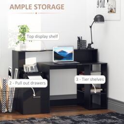 HOMCOM Multi-Storage & Workstation Desk Table Storage Shelves Home Office in Black - thumbnail 5