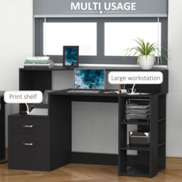 HOMCOM Multi-Storage & Workstation Desk Table Storage Shelves Home Office in Black - thumbnail 4