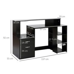 HOMCOM Multi-Storage & Workstation Desk Table Storage Shelves Home Office in Black - thumbnail 3