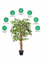 Homescapes Luxury 4ft Ficus Tree Variegated Artificial Plant, Real Stem, 120cm in Green - thumbnail 5
