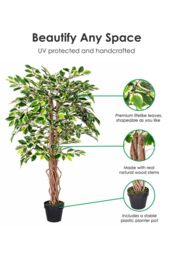 Homescapes Luxury 4ft Ficus Tree Variegated Artificial Plant, Real Stem, 120cm in Green - thumbnail 2