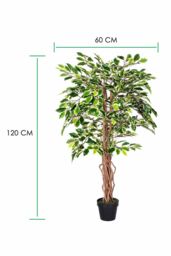 Homescapes Luxury 4ft Ficus Tree Variegated Artificial Plant, Real Stem, 120cm in Green - thumbnail 4