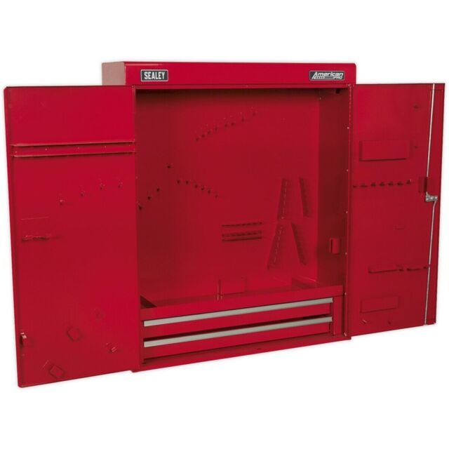 Loops 750 x 225 x 890 Wall Mounted 2 Drawer Tool Cabinet - RED - Lockable Storage Unit - image 1