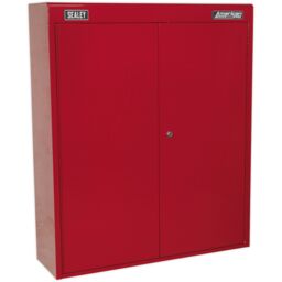 Loops 750 x 225 x 890 Wall Mounted 2 Drawer Tool Cabinet - RED - Lockable Storage Unit - thumbnail 3