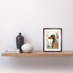 "Artery8 Wall Art Print Doberman Dog with Spring Flowers Colourful Watercolour Artwork Framed 9X7 Inch in Brown - Size: W7"" x H9""" - thumbnail 2