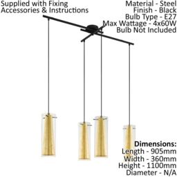 Loops 4 Bulb Ceiling Pendant & 2x Matching Wall Lights Clear Glass & Gold Chandelier - thumbnail 2
