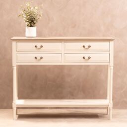 Orsina Console Table for Hallway, Pine Wood Hallway Table for Home Office Décor, Wood Table with 4 Drawers in White
