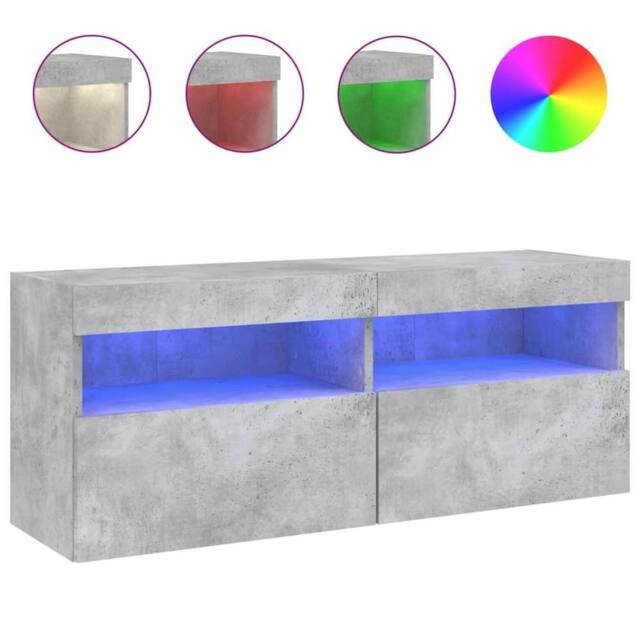 Berkfield Home TV Wall Cabinet with LED Lights Concrete Grey 100x30x40 cm - Size: 100 x 30 x 40 cm - image 1