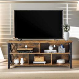 Pirlo Plush 3 Tier TV Stand Unit With Open Shelves Industrial Rustic Brown