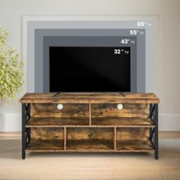 Pirlo Plush 3 Tier TV Stand Unit With Open Shelves Industrial Rustic Brown - thumbnail 5
