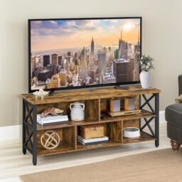 Pirlo Plush 3 Tier TV Stand Unit With Open Shelves Industrial Rustic Brown - thumbnail 3