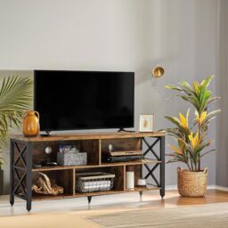 Pirlo Plush 3 Tier TV Stand Unit With Open Shelves Industrial Rustic Brown - thumbnail 4